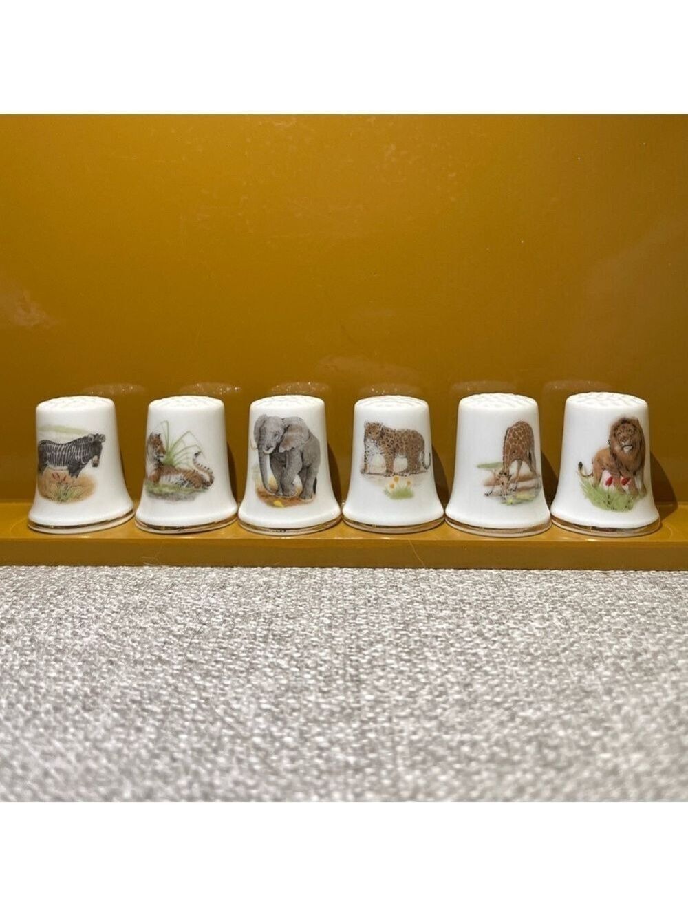 Vintage 6 PC Safari Animals Bone China Thimbles